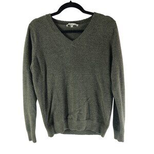 Search For Sanity Chenille Sweater V Neck Gathered Hem Olive Green M